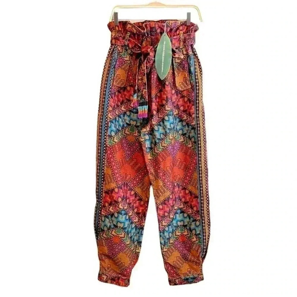 NWT Farm Rio Striped Paper Bag Pants Beaded Bohemian Aztec Tribal Tropical Pants - Picture 9 of 12
